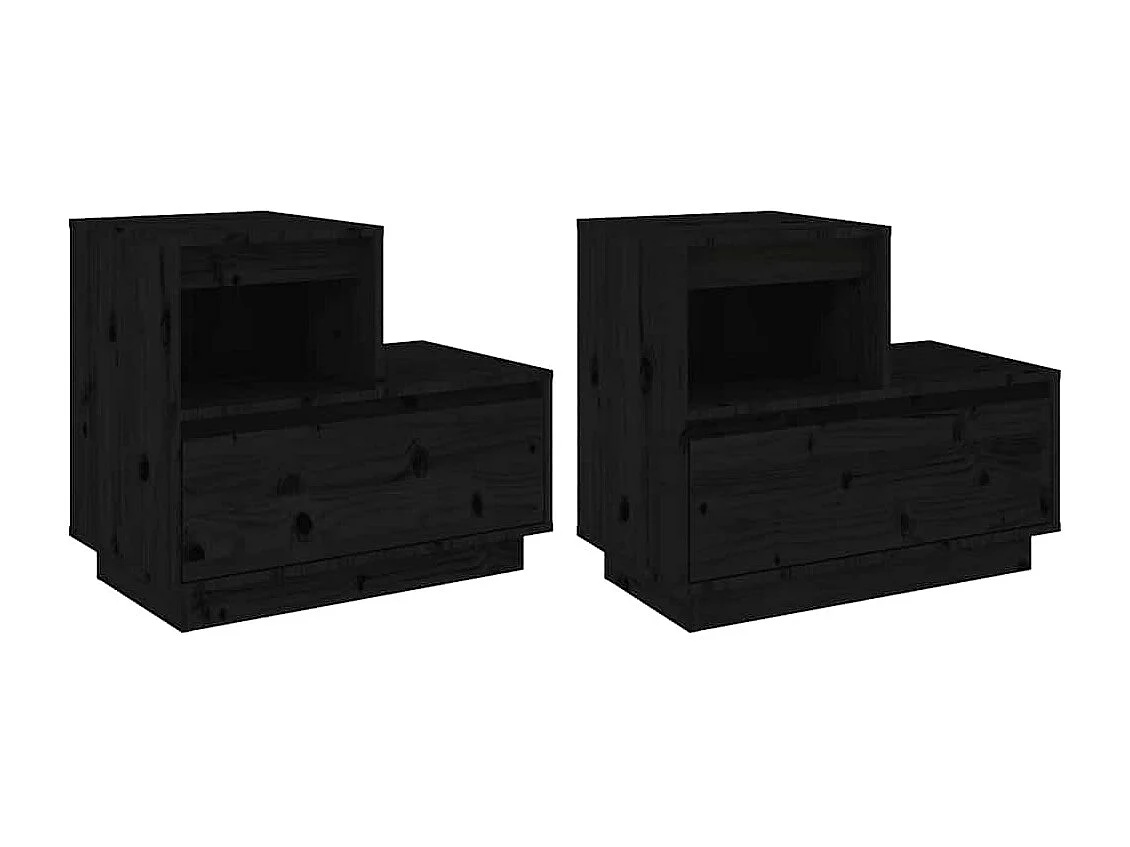 Nachttisch 2er Set-Beistelltisch-Nachttischkommode Schwarz 60x34x51 cm Massivholz Kiefer SHL48316