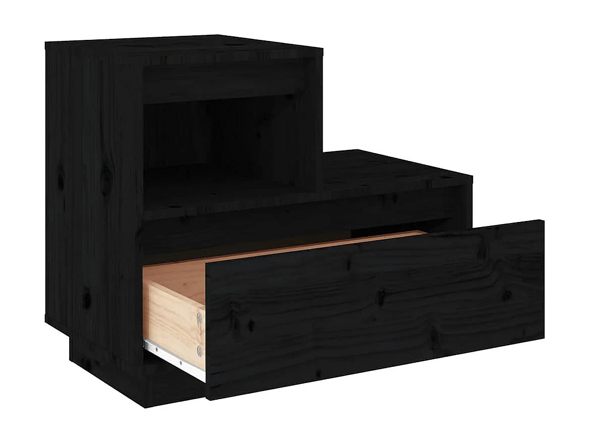 Nachttisch 2er Set-Beistelltisch-Nachttischkommode Schwarz 60x34x51 cm Massivholz Kiefer SHL48316