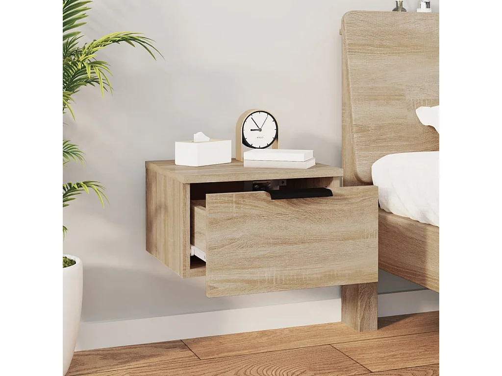 Nachttisch hängend 2er Set | Wand-Nachttische Sonoma-Eiche 34x30x20 cm SHL58663
