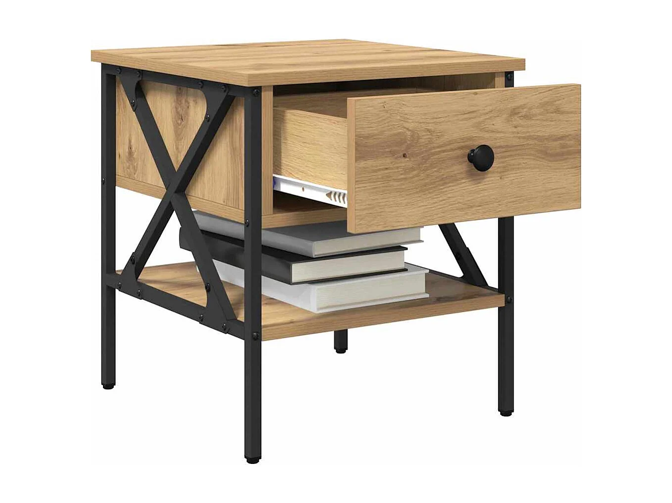 Table de chevet-Table d'appoint avec tiroir chêne artisanal 40x42x45 cm