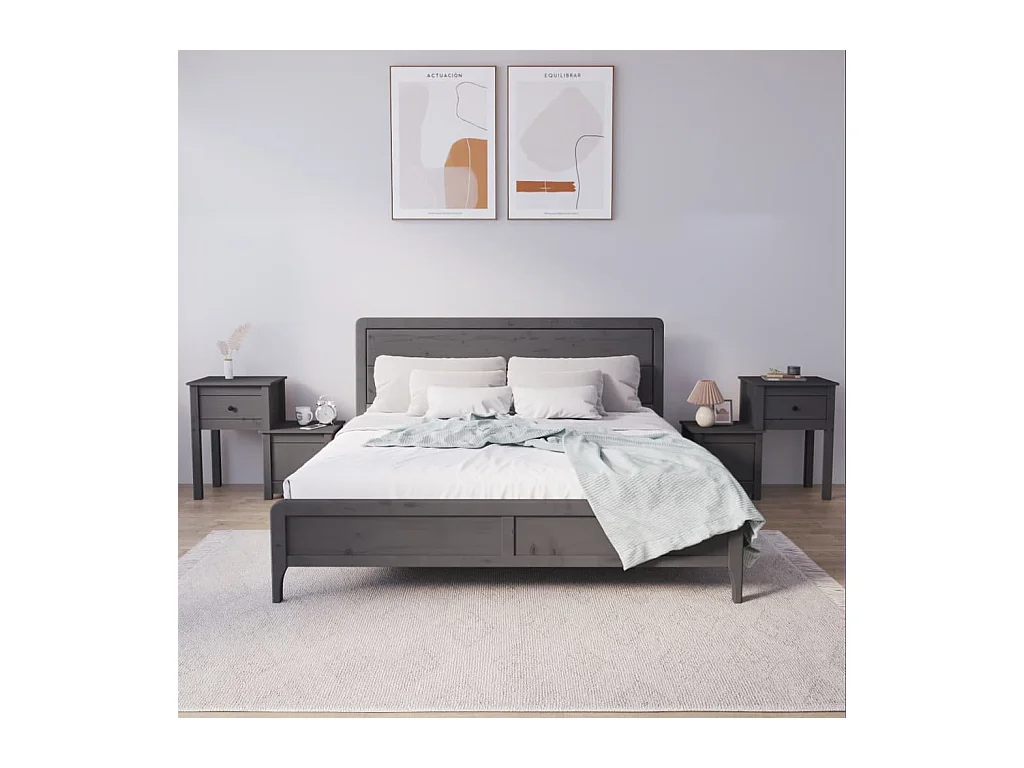 Mesitas de noche | Mesilla de noche 2 uds madera de pino gris 79,5x38x65,5 cm