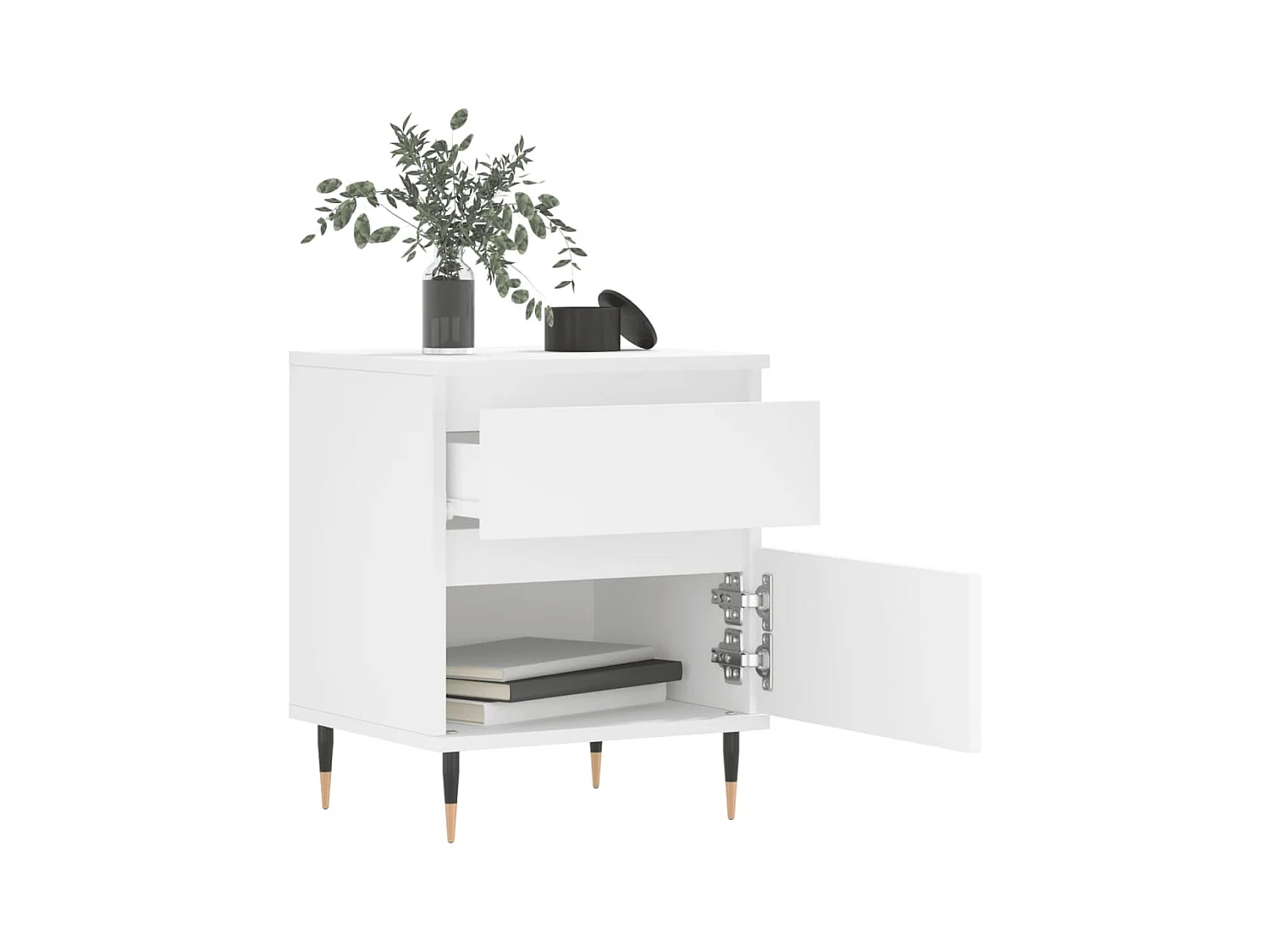 Mesita de noche | Mesilla de noche madera contrachapada blanco 40x35x50 cm