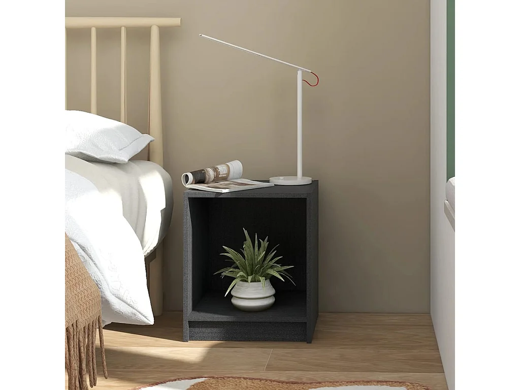 Nachttisch 2er Set-Beistelltisch Grau 35,5x33,5x41,5 cm Massivholz Kiefer SHL81379