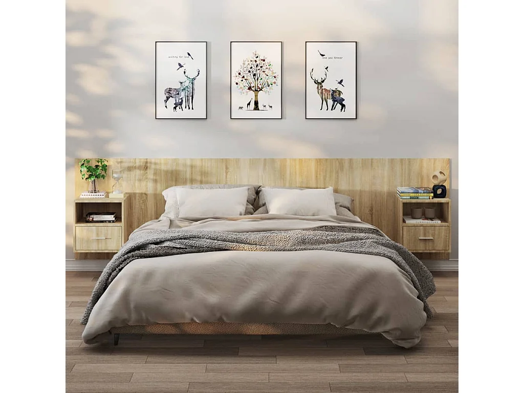 Nachttisch hängend 2er Set | Wand-Nachttische Sonoma-Eiche SHL80705