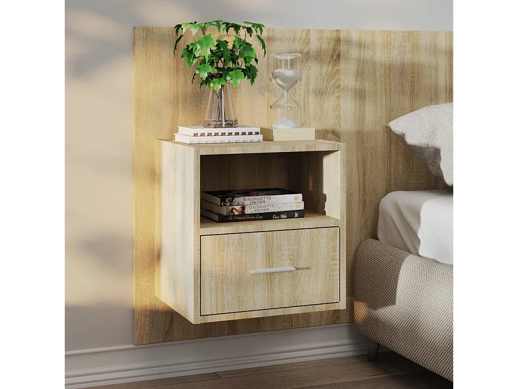 Nachttisch hängend 2er Set | Wand-Nachttische Sonoma-Eiche SHL80705
