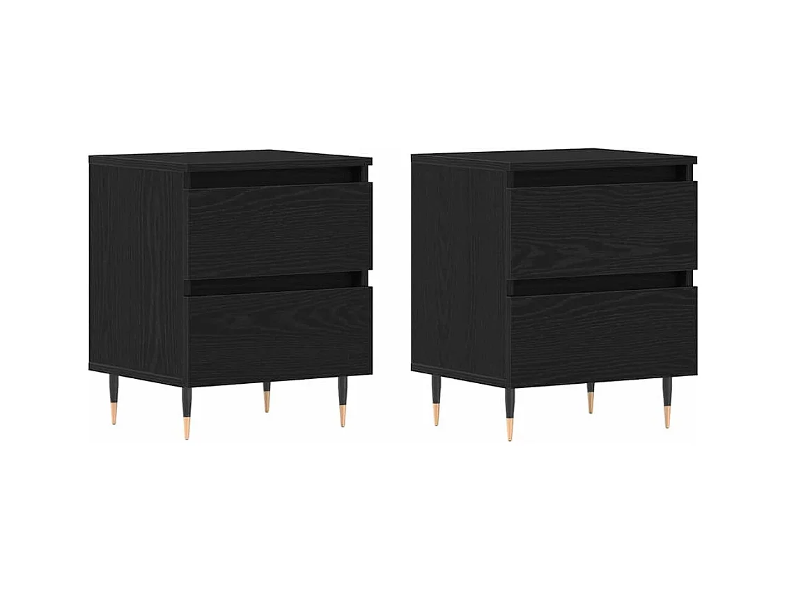 Mesita de Noche | Armario de Noche 2 uds con cajón Roble negro 40x35x50 cm