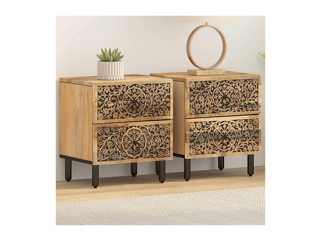 Tables de chevet-Tables d'appoint 2 pcs 40x33x46 cm Bois de manguier solide