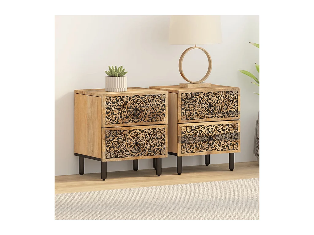 Tables de chevet-Tables d'appoint 2 pcs 40x33x46 cm Bois de manguier solide