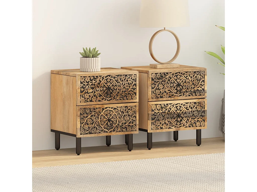 Nachttisch 2er Set-Beistelltisch 40x33x46 cm Massivholz Mango SHL17462