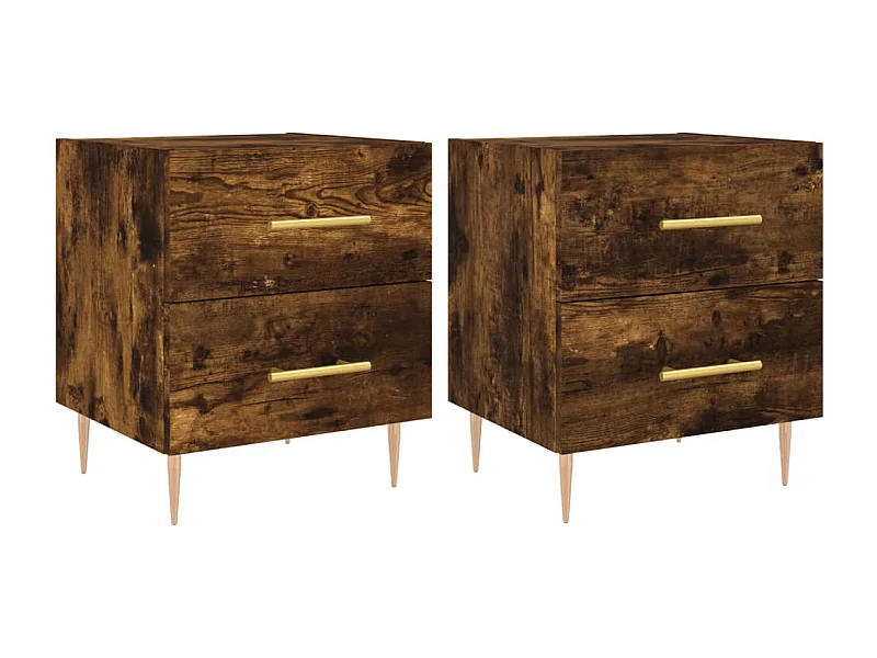 Mesita de noche | Mesilla de noche 2 uds. madera ingeniería roble ahumado 40x35x47,5cm