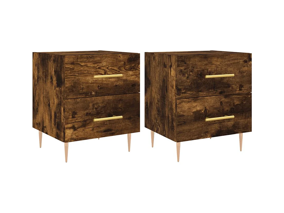 Mesita de noche | Mesilla de noche 2 uds. madera ingeniería roble ahumado 40x35x47,5cm