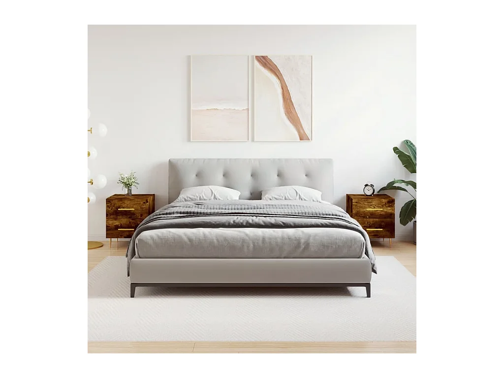 Mesita de noche | Mesilla de noche 2 uds. madera ingeniería roble ahumado 40x35x47,5cm