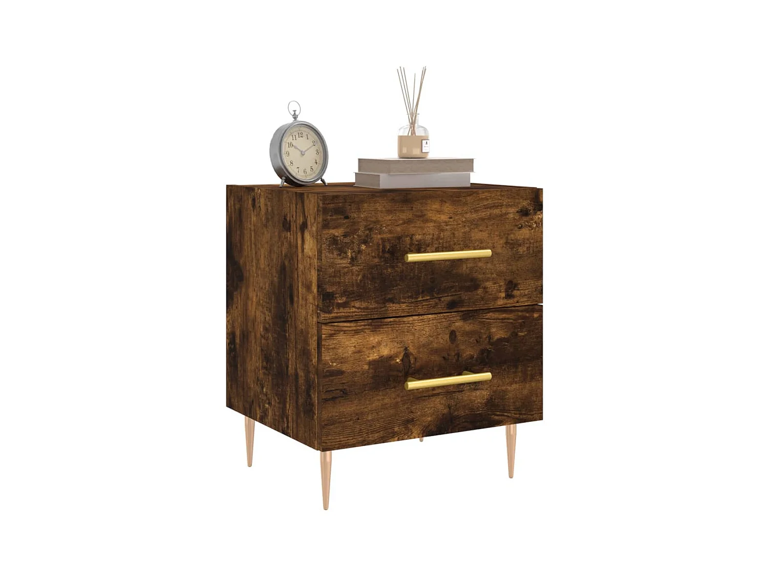 Mesita de noche | Mesilla de noche 2 uds. madera ingeniería roble ahumado 40x35x47,5cm