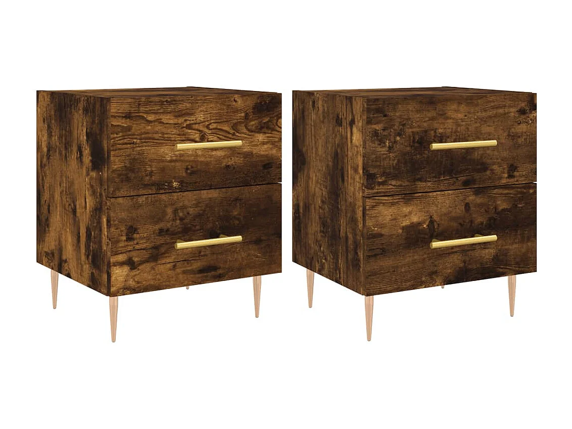 Nachttisch 2er Set-Beistelltisch-Nachttischkommode Räuchereiche 40x35x47,5 cm Holzwerkstoff SHL31223