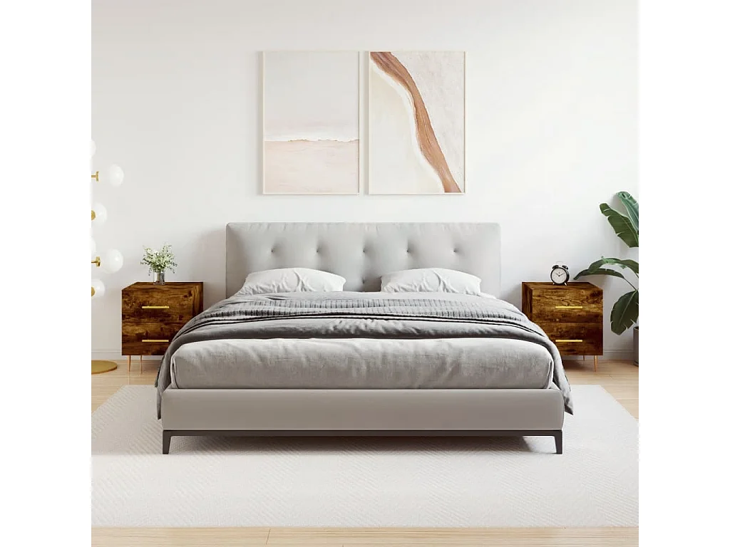 Nachttisch 2er Set-Beistelltisch-Nachttischkommode Räuchereiche 40x35x47,5 cm Holzwerkstoff SHL31223