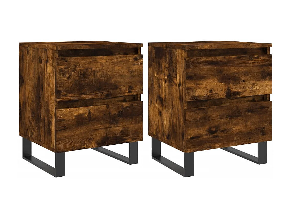 Nachttisch 2er Set-Beistelltisch-Nachttischkommode Räuchereiche 40x35x50 cm Holzwerkstoff SHL31149