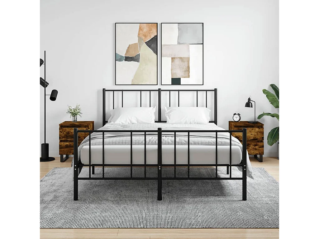 Nachttisch 2er Set-Beistelltisch-Nachttischkommode Räuchereiche 40x35x50 cm Holzwerkstoff SHL31149