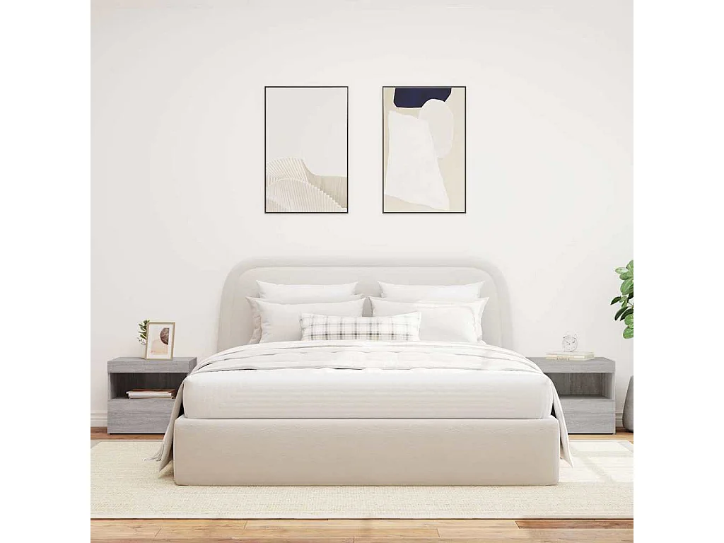 Nachttische mit LED-Leuchten 2er Set | Beistelltisch Grau Sonoma 50x40x45 cm SHL52918