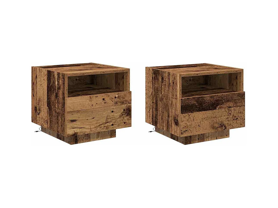 Mesita de Noche | Armario de Noche | Mesa auxiliar con cajón 2 uds. Madera vieja 40x39x37 cm