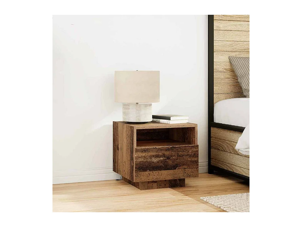 Mesita de Noche | Armario de Noche | Mesa auxiliar con cajón 2 uds. Madera vieja 40x39x37 cm