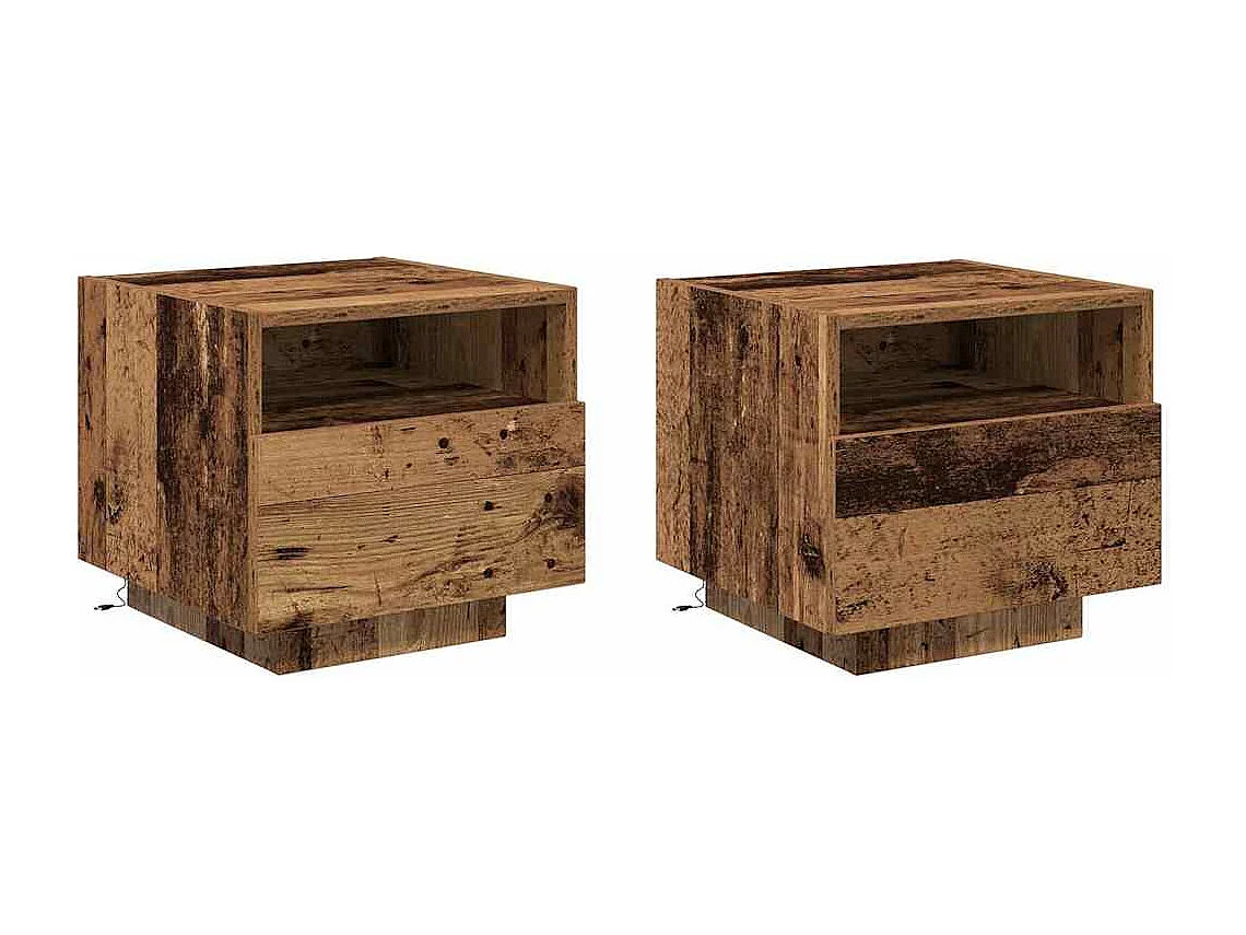 Mesita de Noche | Armario de Noche | Mesa auxiliar con cajón 2 uds. Madera vieja 40x39x37 cm