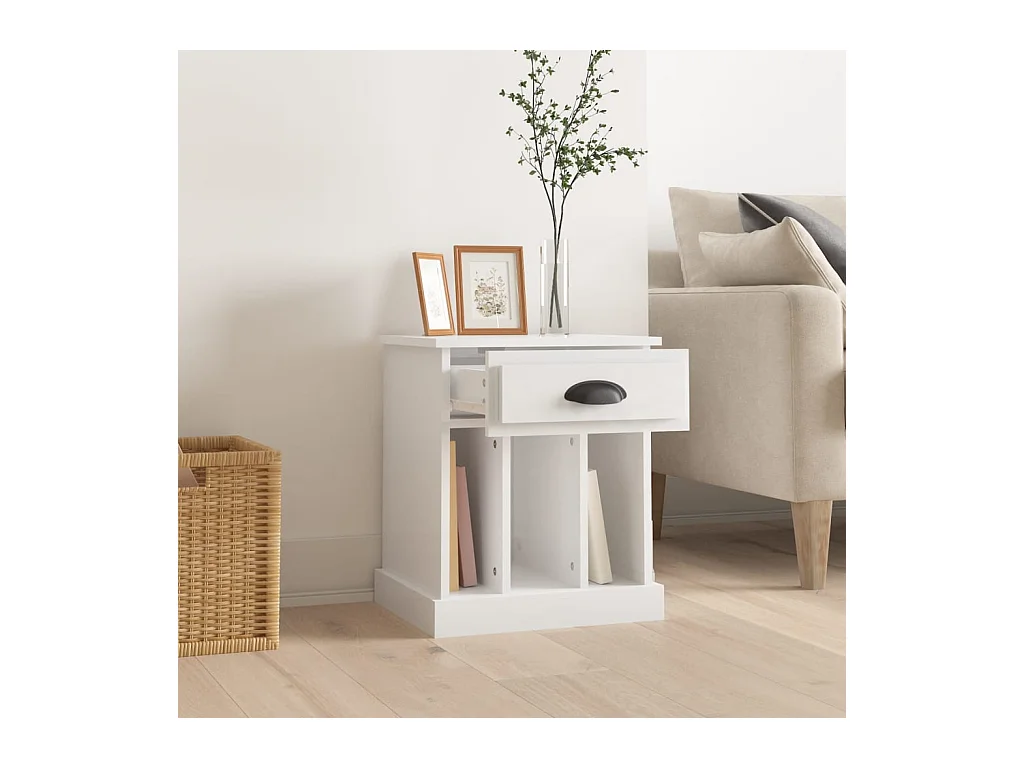 Table de chevet-Table d'appoint-Table de nuit blanc brillant 43x36x50 cm