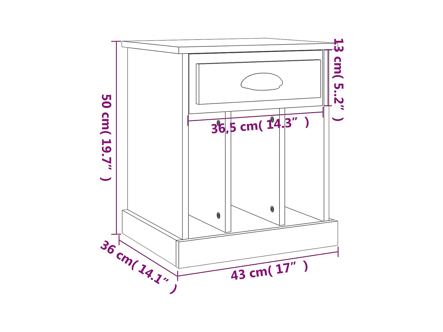 Table de chevet-Table d'appoint-Table de nuit blanc brillant 43x36x50 cm