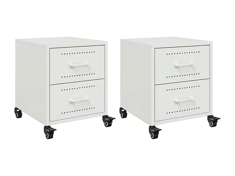 Tables de chevet lot de 2 avec tiroirs blanc 36x39x43,5 cm acier