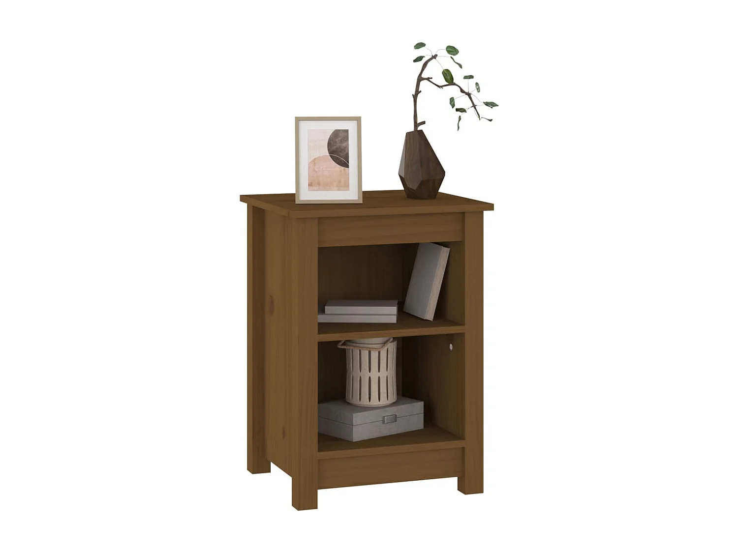 Mesita de noche | Mesilla de noche madera maciza de pino marrón miel 40x35x55 cm