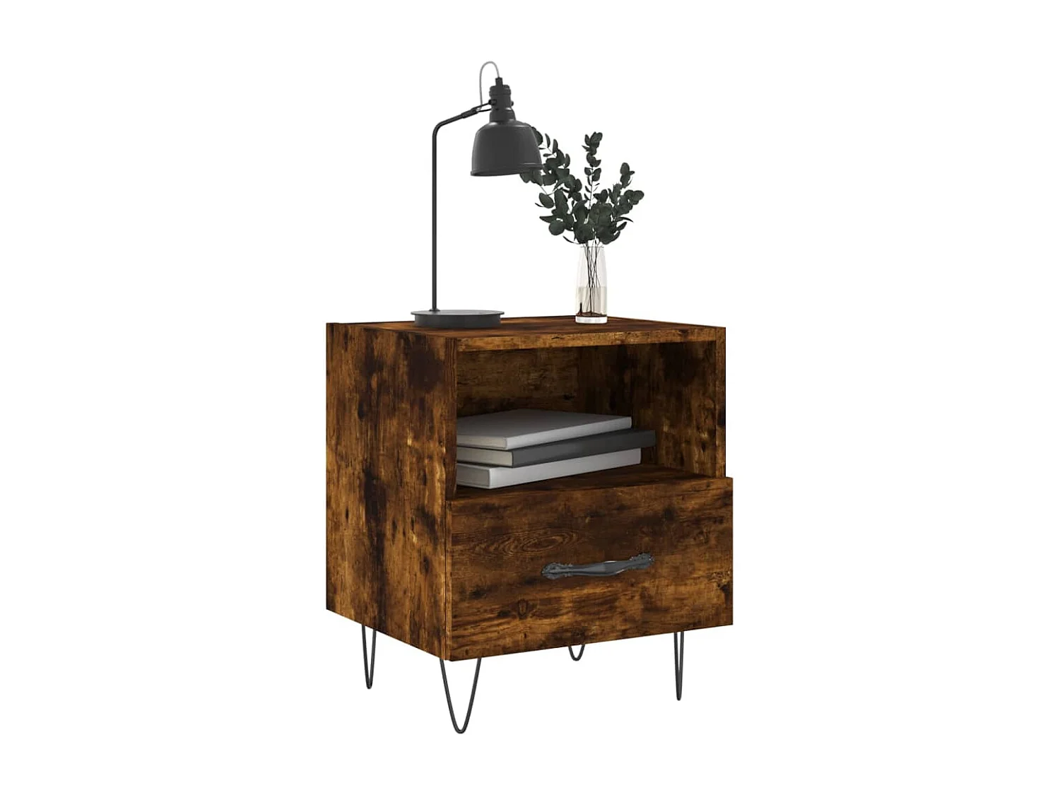 Mesita de noche | Mesilla de noche 2 uds. madera ingeniería roble ahumado 40x35x47,5cm