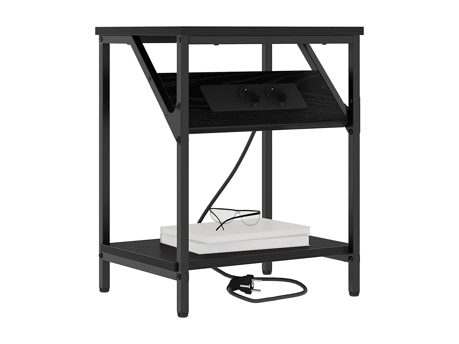 Mesa de Cabeceira | Criado-mudo Moderno Carvalho preto 38x30x48 cm