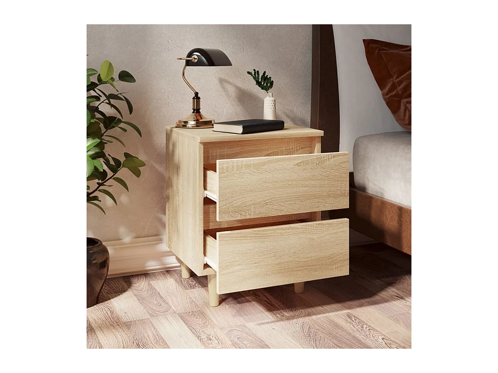 Mesitas de noche | Mesilla de noche 2 uds patas de madera roble Sonoma 40x35x50 cm