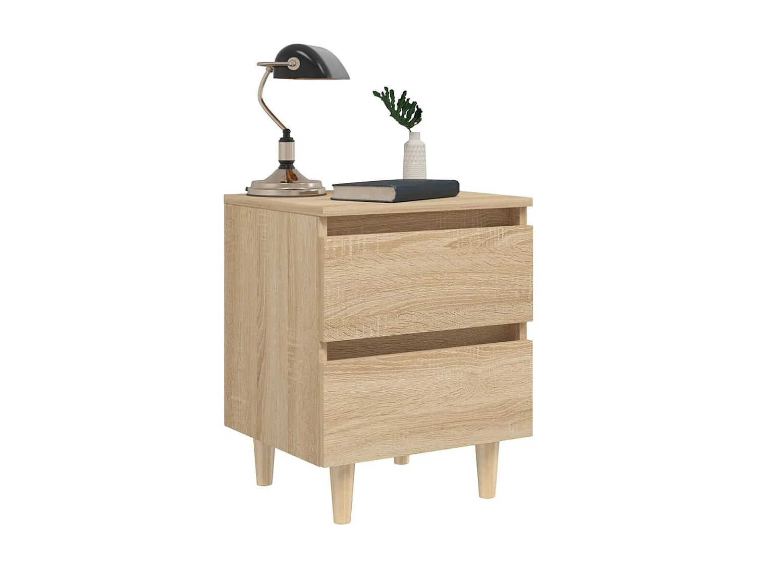 Nachttisch 2er Set-Beistelltisch Kiefernholz-Beinen Sonoma-Eiche 40x35x50cm SHL79959