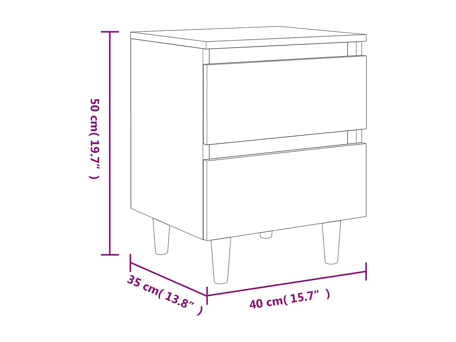 Nachttisch 2er Set-Beistelltisch Kiefernholz-Beinen Sonoma-Eiche 40x35x50cm SHL79959