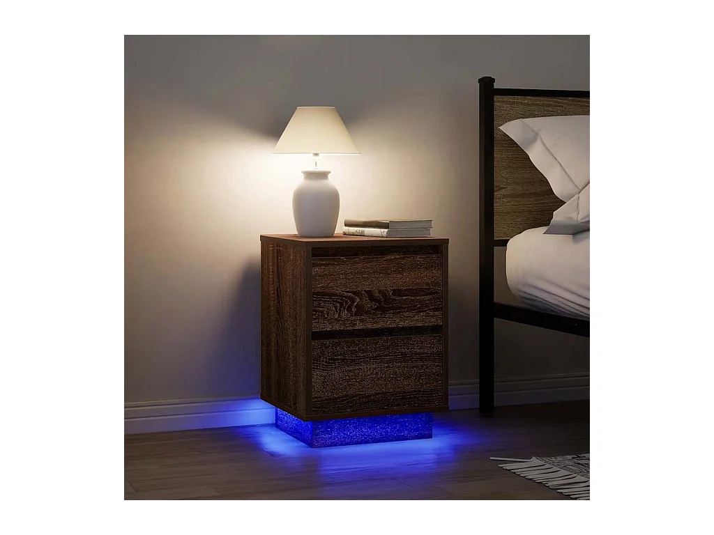 Mesillas de noche | Mesita de noche con luces LED 2 uds roble marrón 38x34x50 cm