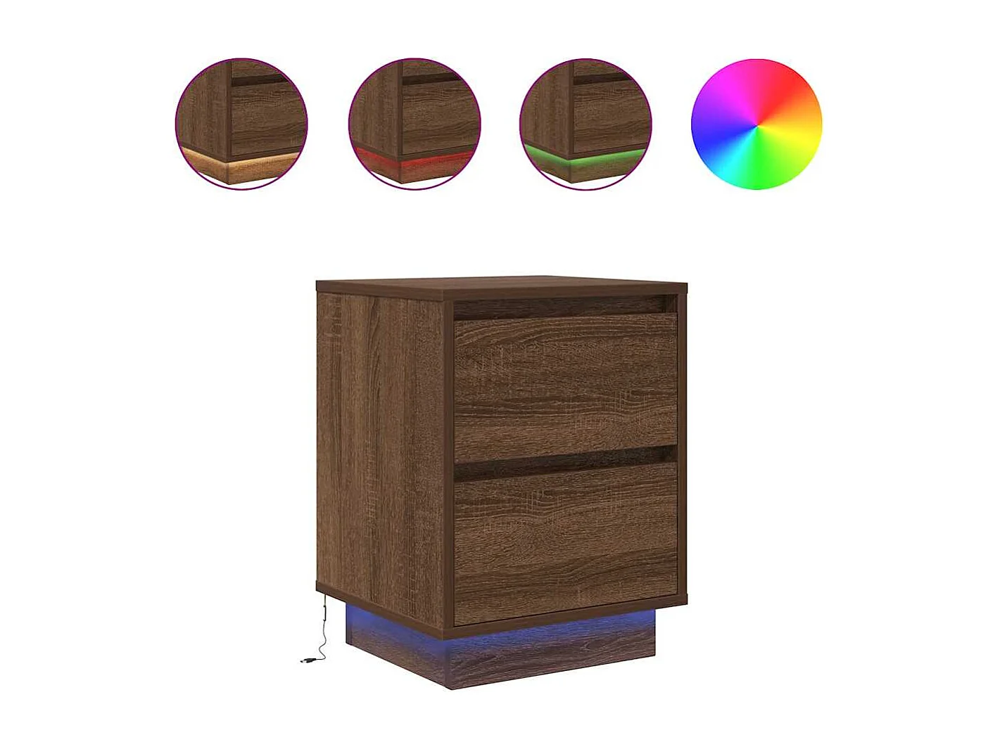 Nachttische mit LED-Leuchten 2er Set | Beistelltisch Braun Eichen-Optik SHL99013