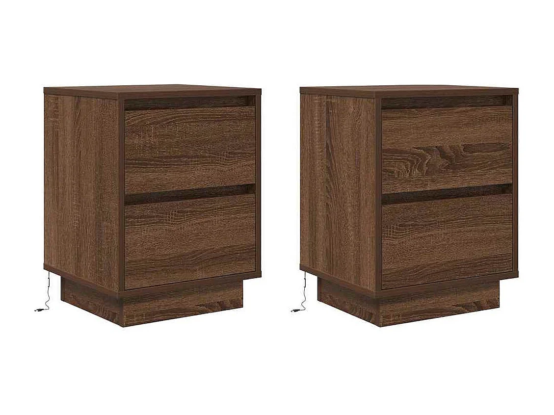 Nachttische mit LED-Leuchten 2er Set | Beistelltisch Braun Eichen-Optik SHL99013