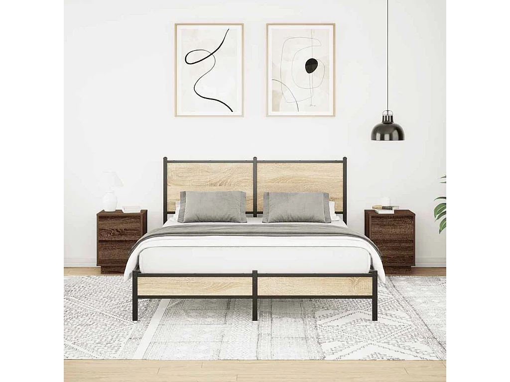 Nachttische mit LED-Leuchten 2er Set | Beistelltisch Braun Eichen-Optik SHL99013