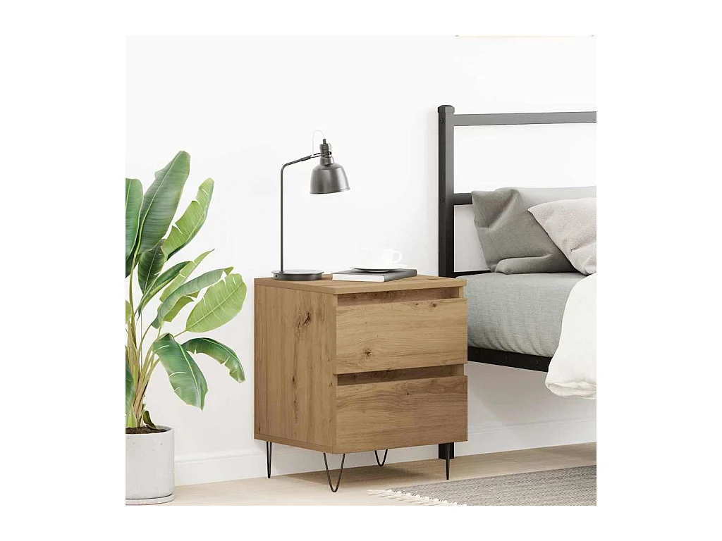 Table de chevet-Table d'appoint avec tiroir chêne artisanal 40x35x50 cm