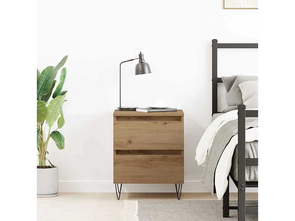 Table de chevet-Table d'appoint avec tiroir chêne artisanal 40x35x50 cm