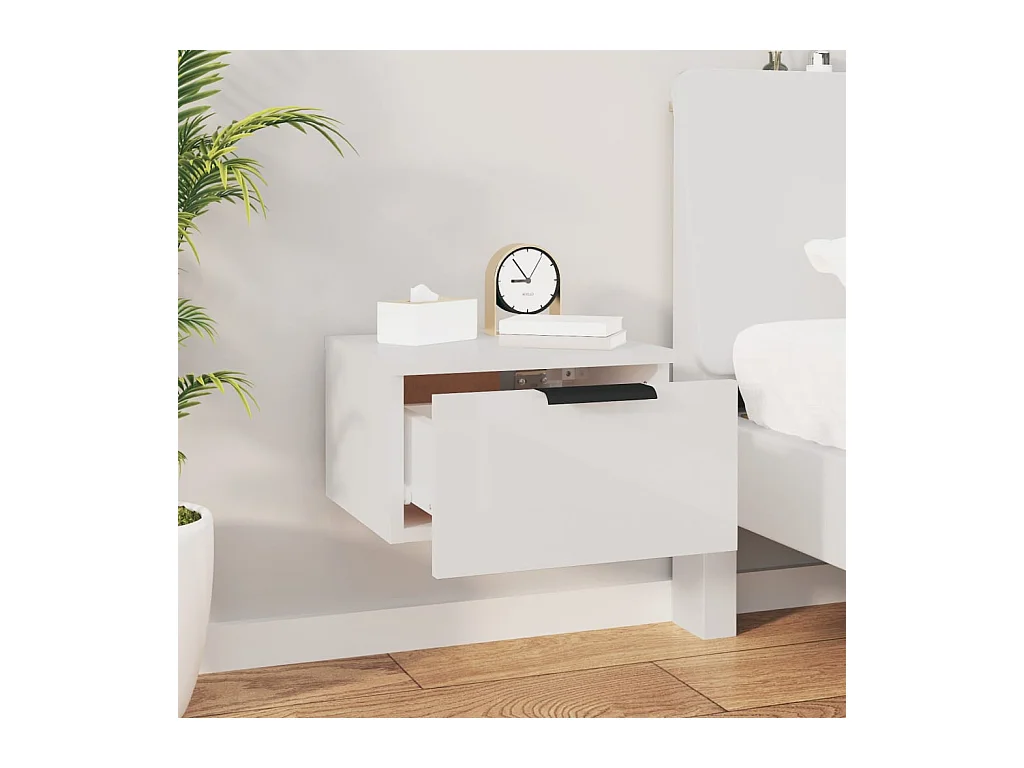 Table de chevet-Petite Table d'appoint-Table de nuit murale blanc brillant 34x30x20 cm
