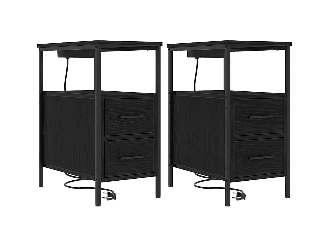 Mesa de Noche | Mesa auxiliar con cajón 2 uds. Roble negro 30x48x61 cm