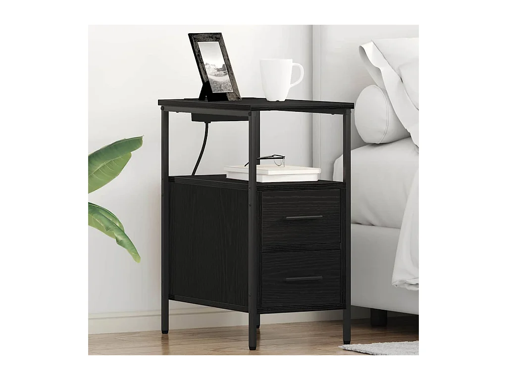 Mesa de Noche | Mesa auxiliar con cajón 2 uds. Roble negro 30x48x61 cm