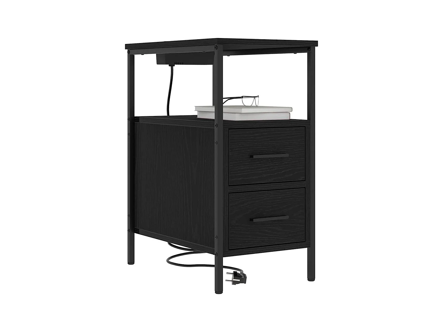 Mesa de Noche | Mesa auxiliar con cajón 2 uds. Roble negro 30x48x61 cm