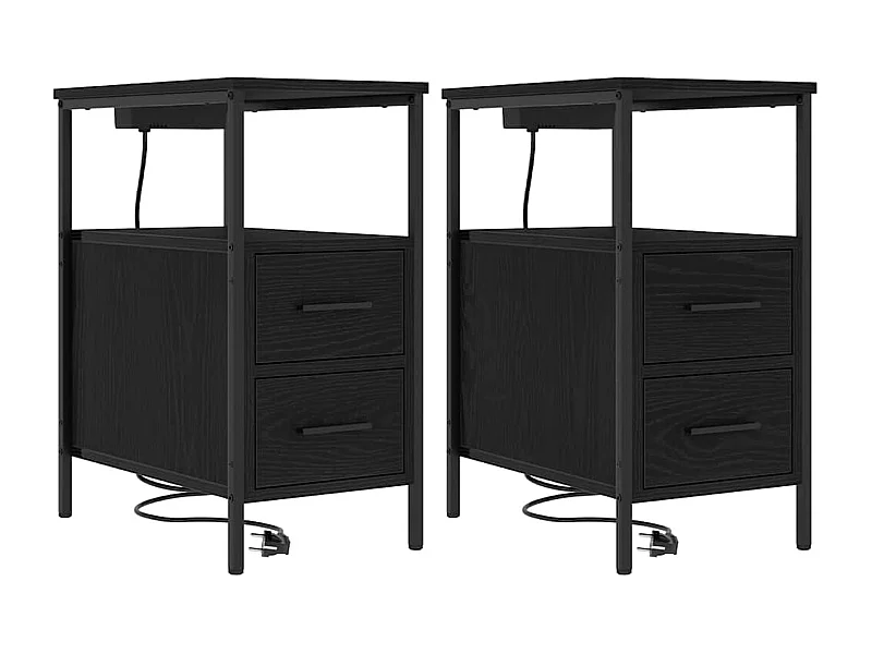 Nachttisch 2er Set-Beistelltisch Schwarz Eichen-Optik 30 x 48 x 61 cm SHL45984