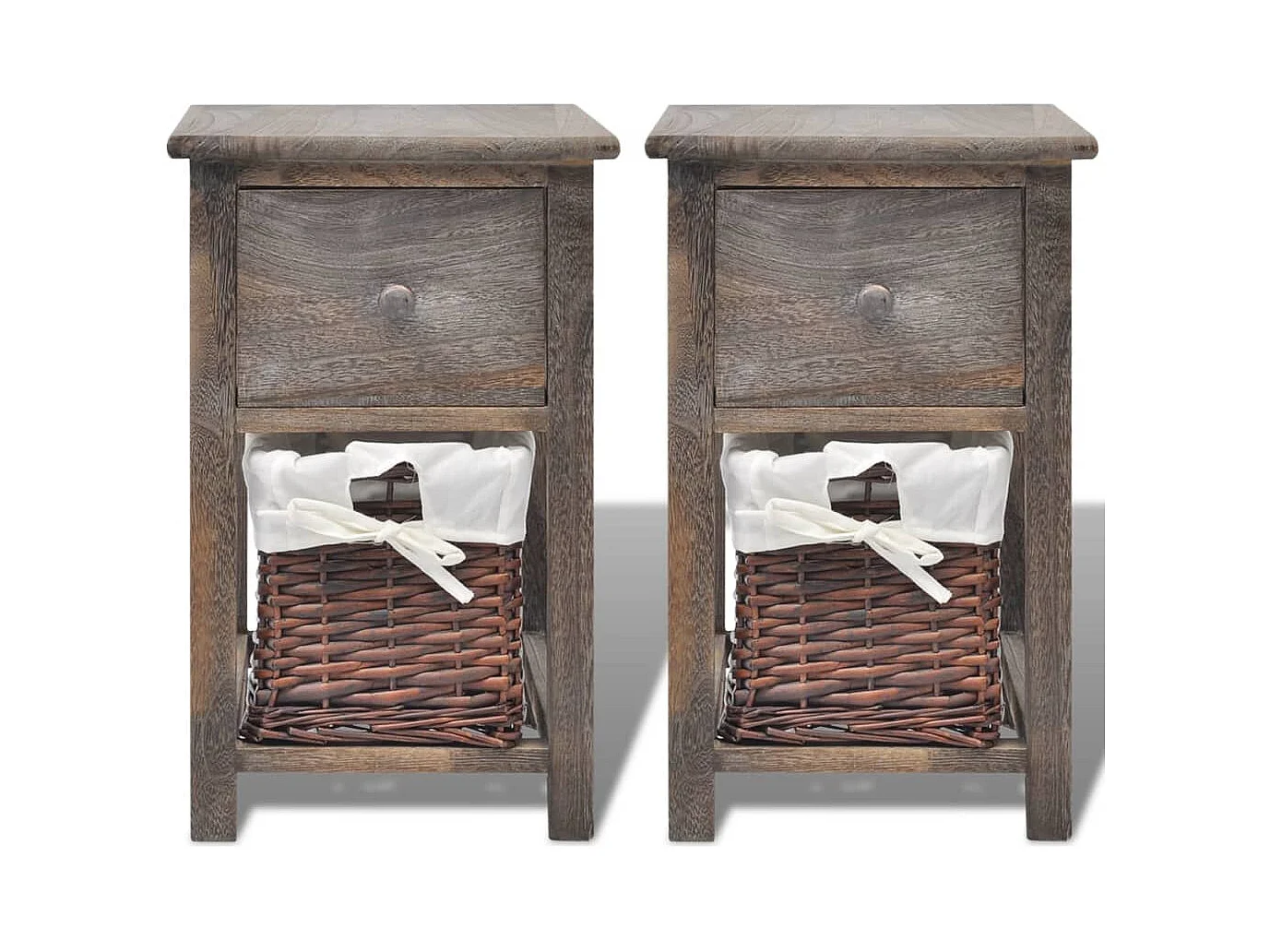Table de chevet-Tables d'appoint 2 pcs 1xtiroir,1xpanier en osier Bois Marron
