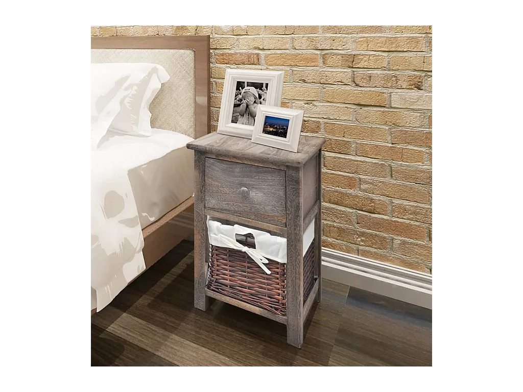 Table de chevet-Tables d'appoint 2 pcs 1xtiroir,1xpanier en osier Bois Marron