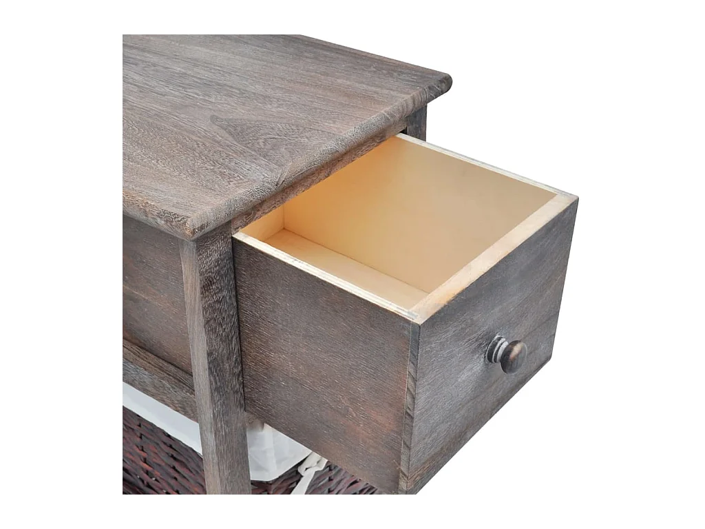 Table de chevet-Tables d'appoint 2 pcs 1xtiroir,1xpanier en osier Bois Marron