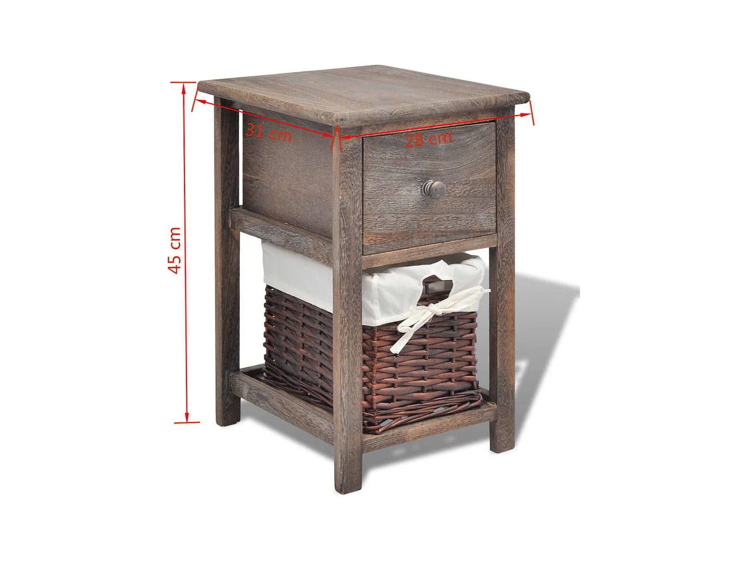 Table de chevet-Tables d'appoint 2 pcs 1xtiroir,1xpanier en osier Bois Marron