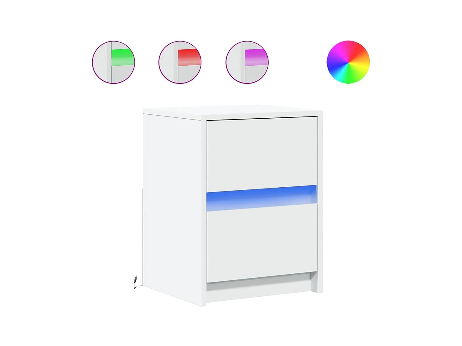 Mesita de noche | Mesilla de noche con luces LED madera de ingeniería blanca